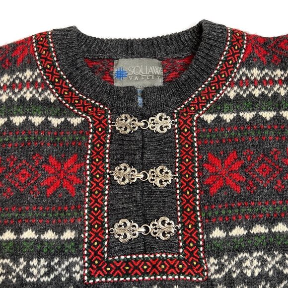Squaw Valley Fair Isle Nordic Wool Sweater Metal Clasp Cardigan Womens Medium PM - Picture 3 of 7